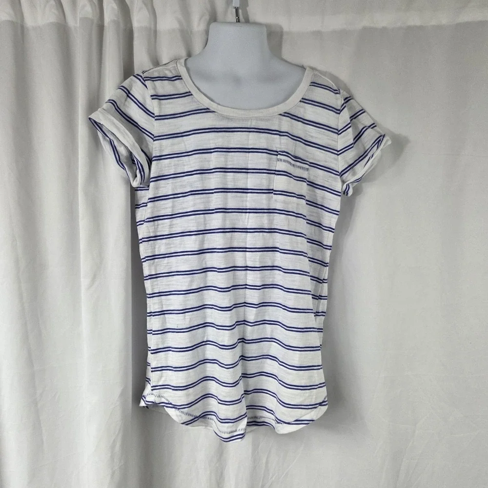 Old Navy Girls Size L Short Sleeve Round Neck Blue White Stripes